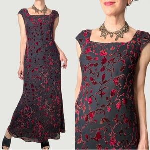 Vintage velvet burnout floral prom‎ formal dress maxi gown Ann Taylor 90s Y2K